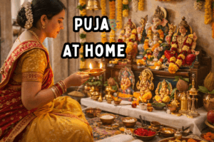 શું તમે ઘરે પૂજા વિધિ કરો છો? જાણો Puja at home (1) માટેની સાચી રીત, દિશા અને મહત્વની ટિપ્સ જે તમારા ઘરમાં સુખ-શાંતિ અને સમૃદ્ધિ લાવશે. ઘરેથી પૂજા કરતી વખતે ધ્યાનમાં રાખવાની વાતો: Puja at home દ્વારા આધ્યાત્મિક શાંતિનો માર્ગ ભારતીય સંસ્કૃતિમાં પૂજા એ માત્ર ધાર્મિક વિધિ નથી, પરંતુ ઈશ્વર સાથે જોડાવાનો એક માર્ગ છે. વ્યસ્ત જીવનશૈલીમાં હંમેશા મંદિરે જવું શક્ય નથી હોતું, તેથી જ Puja at home (2) નું મહત્વ વધી જાય છે. ઘરે પૂજા કરવાથી ઘરનું વાતાવરણ પવિત્ર બને છે અને નકારાત્મક ઉર્જા દૂર થાય છે. જોકે, પૂજા કરતી વખતે કેટલીક પાયાની બાબતોનું ધ્યાન રાખવું અનિવાર્ય છે જેથી તેનો પૂર્ણ લાભ મળી શકે. આ બ્લોગમાં આપણે ઘરેથી પૂજા કરવાની સાચી પદ્ધતિ અને નિયમો વિશે વિગતવાર જાણીશું.